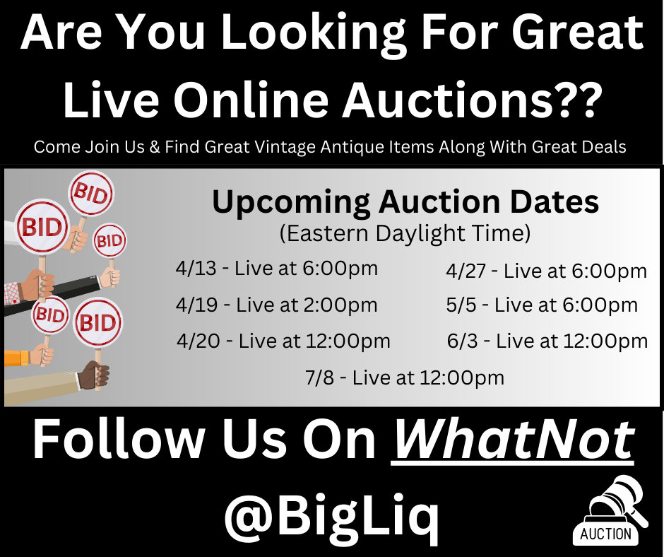 Read more about the article Are you Looking for a great online Auction Follow us for todays auction The time Has changed to 11am today https://www.whatnot.com/user/bigliq